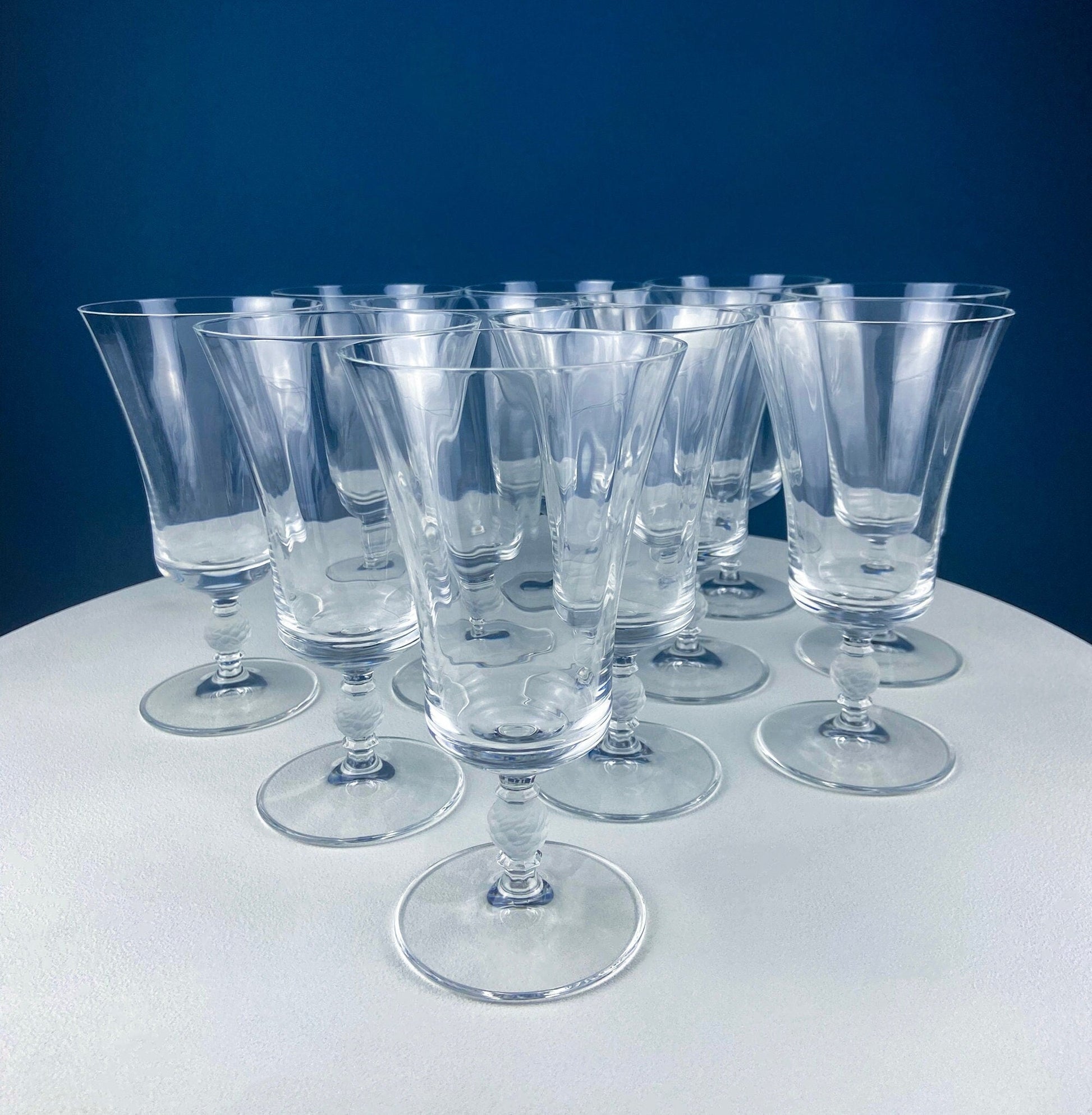 Crystal Water/Ice Tea Goblets with Ball Stem. Enchantress by Mikasa. Frosted Ball Shaped like Berries & Leaves. Set of 10. Beautiful Ping. - Tampa Home & Garden Store