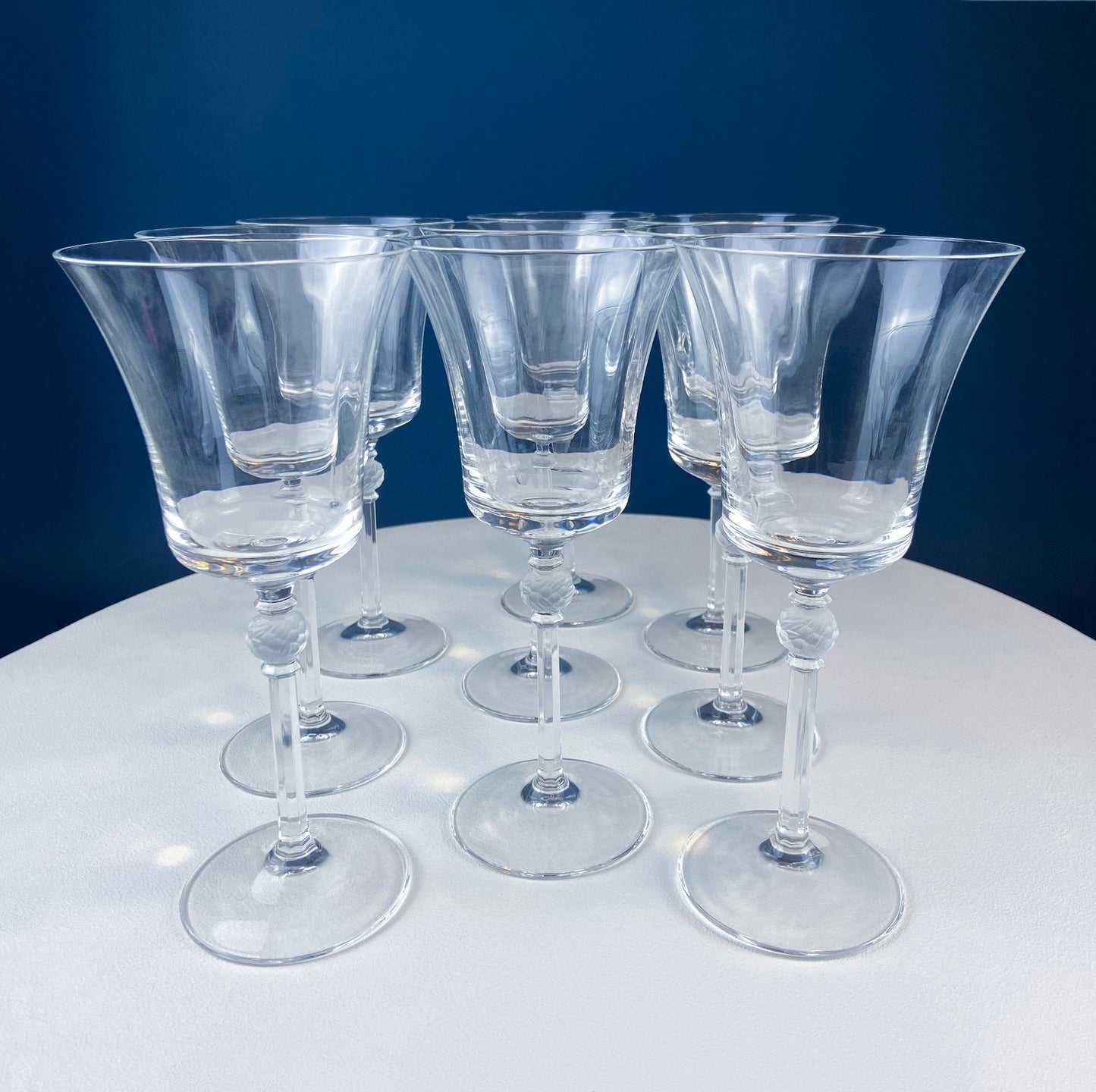 Crystal Wine Goblets with Ball Stem. Enchantress by Mikasa. Frosted Ball Shaped like Berries & Leaves. Set of 9. Stunning Ping. - Tampa Home & Garden Store