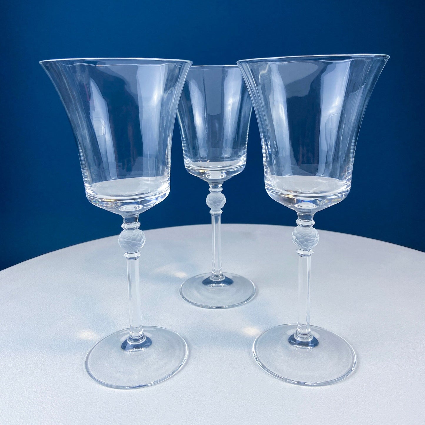 Crystal Wine Goblets with Ball Stem. Enchantress by Mikasa. Frosted Ball Shaped like Berries & Leaves. Set of 9. Stunning Ping. - Tampa Home & Garden Store