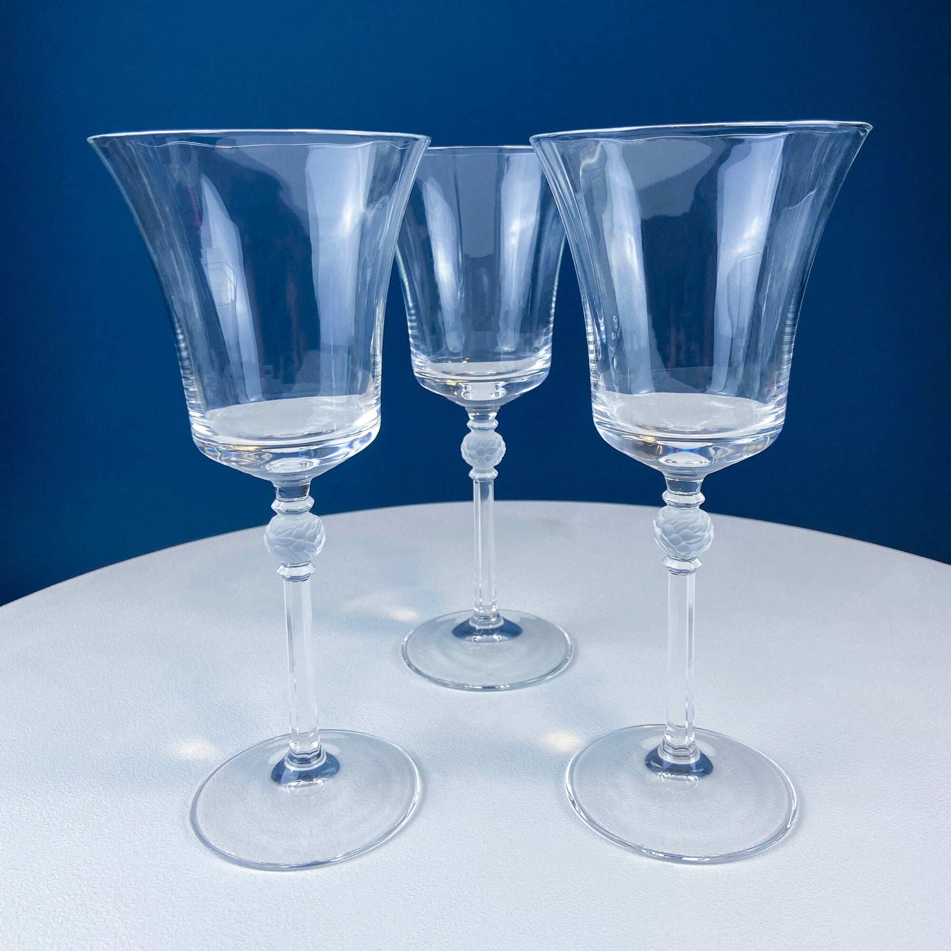 Crystal Wine Goblets with Ball Stem. Enchantress by Mikasa. Frosted Ball Shaped like Berries & Leaves. Set of 9. Stunning Ping. - Tampa Home & Garden Store