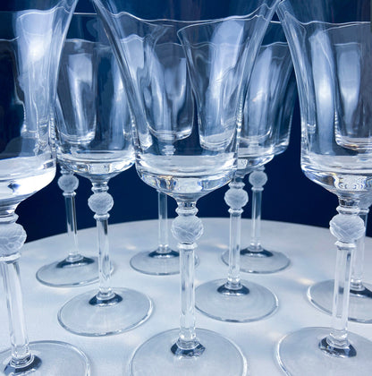 Crystal Wine Goblets with Ball Stem. Enchantress by Mikasa. Frosted Ball Shaped like Berries & Leaves. Set of 9. Stunning Ping. - Tampa Home & Garden Store