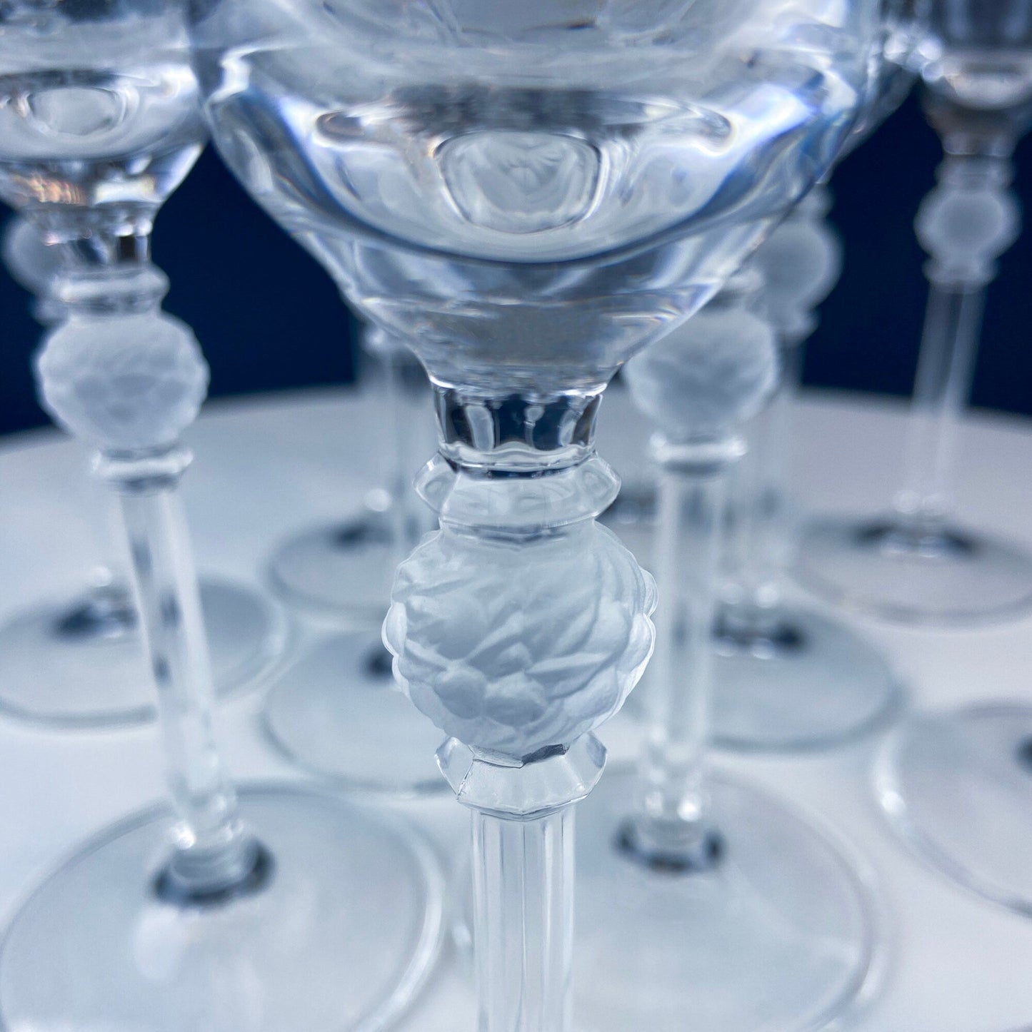 Crystal Wine Goblets with Ball Stem. Enchantress by Mikasa. Frosted Ball Shaped like Berries & Leaves. Set of 9. Stunning Ping. - Tampa Home & Garden Store