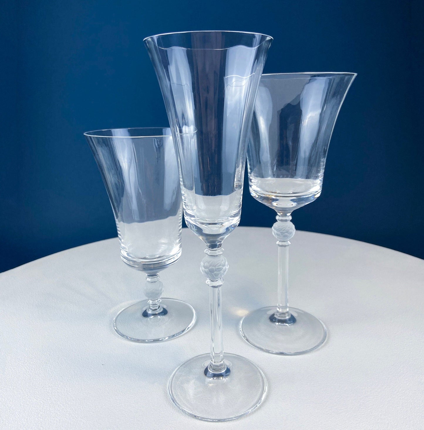 Crystal Wine Goblets with Ball Stem. Enchantress by Mikasa. Frosted Ball Shaped like Berries & Leaves. Set of 9. Stunning Ping. - Tampa Home & Garden Store