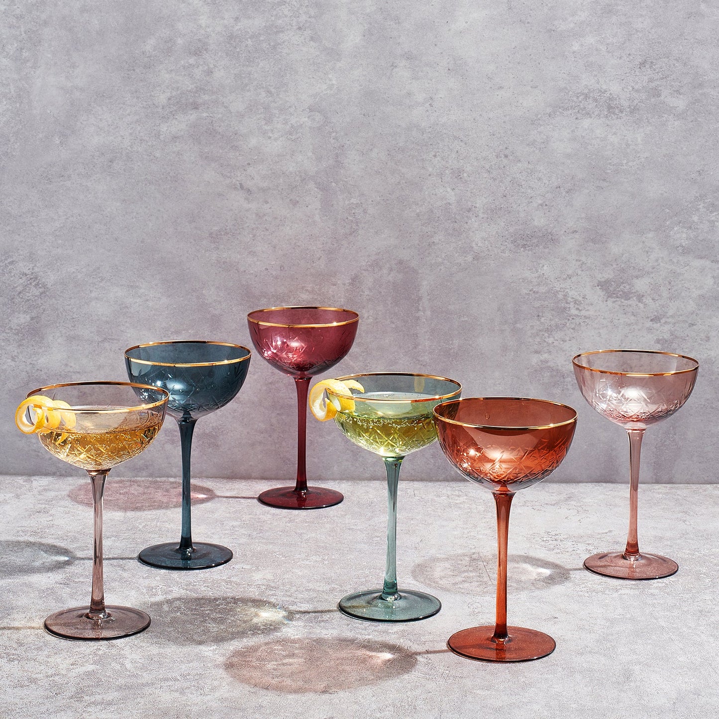 Tonal Gold Rim Champagne Coupe Set of Six