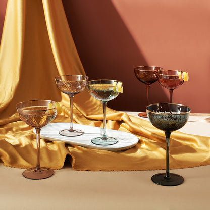 Tonal Gold Rim Champagne Coupe Set of Six