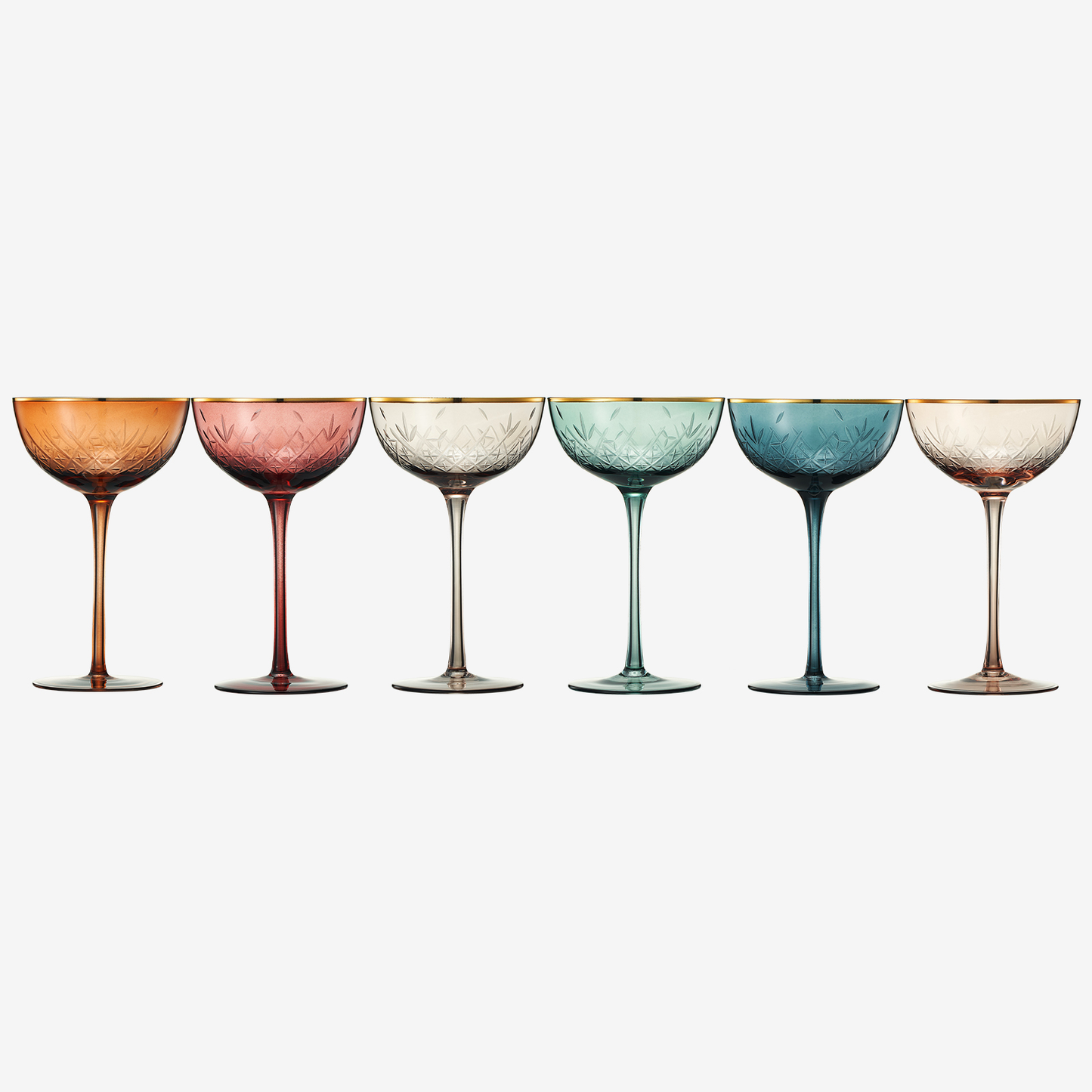 Tonal Gold Rim Champagne Coupe Set of Six