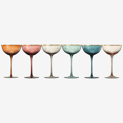 Tonal Gold Rim Champagne Coupe Set of Six