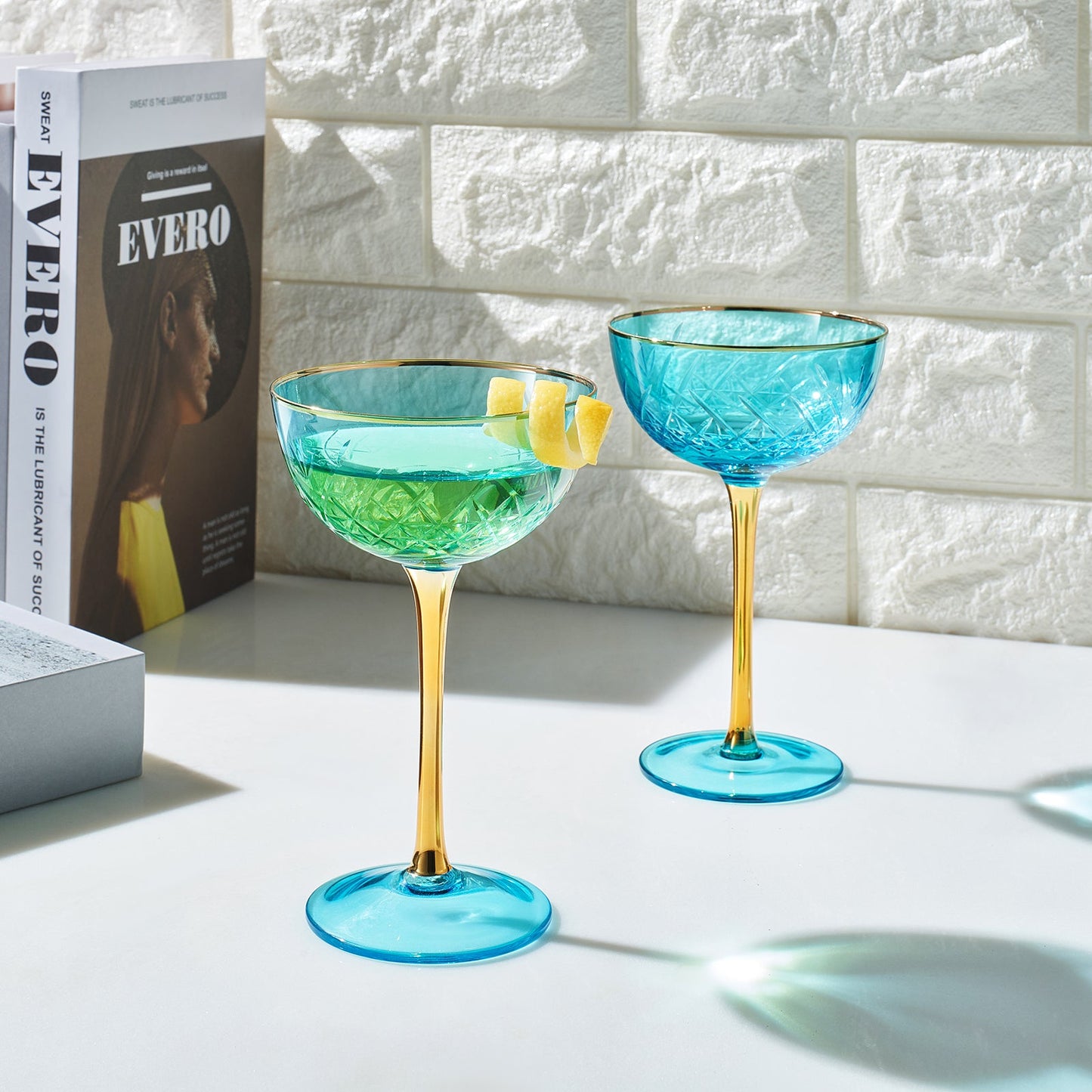 Set of 2 Crystal Champagne Coupe Glasses
