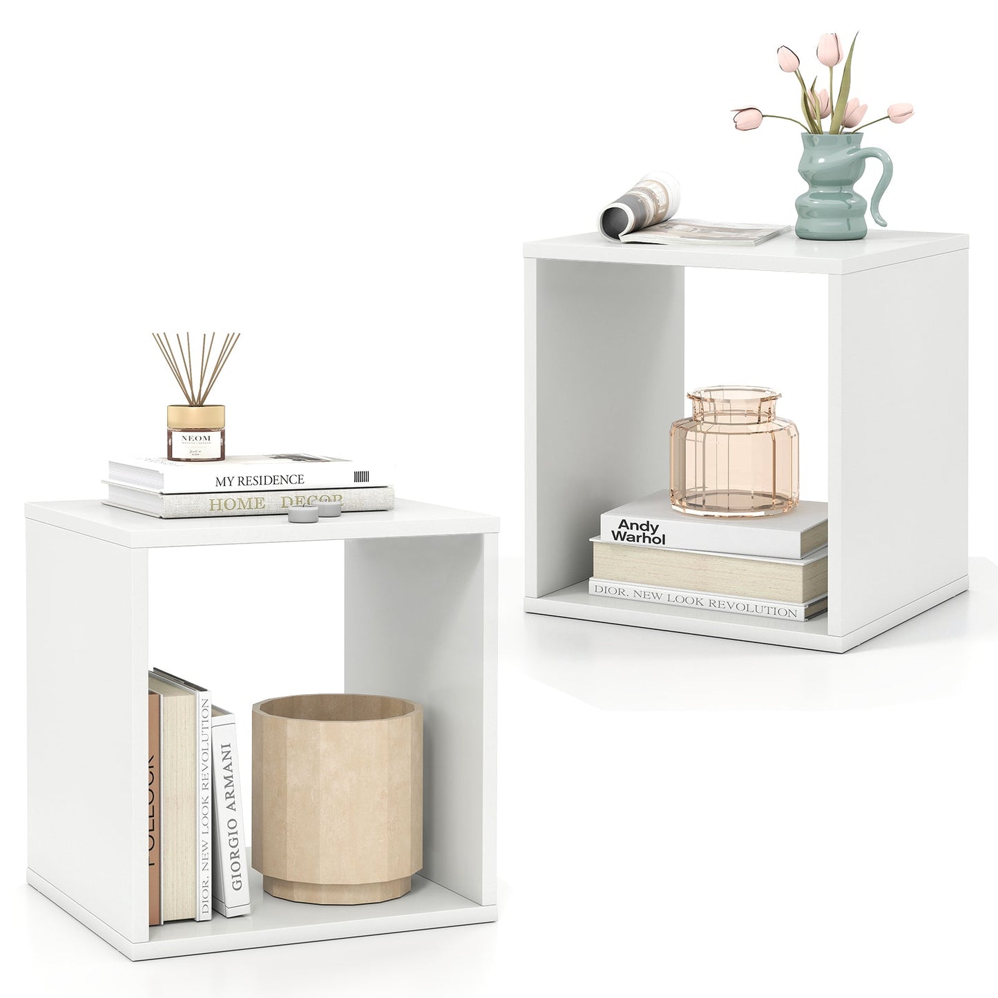2 Cubes Stackable Bookcase for Living Room and Study-Natural