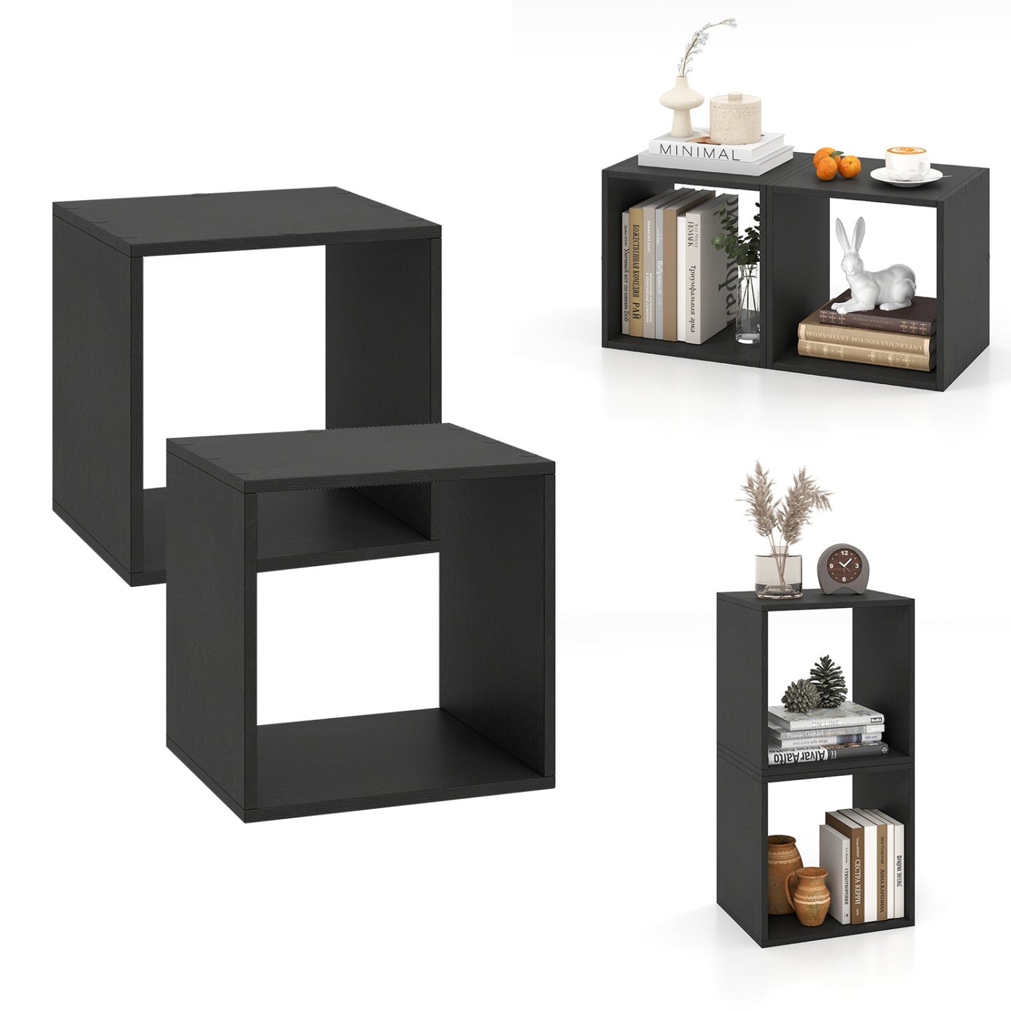 Cube storage organizer set of 2 black modular bookcases DirectDeals with open cube shelves on Tampa Home & Garden Store
