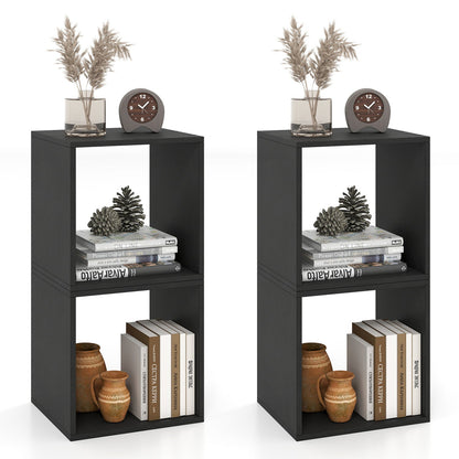 Cube storage organizer set of 2 black modular bookcases DirectDeals with top vase and clock on Tampa Home & Garden Store