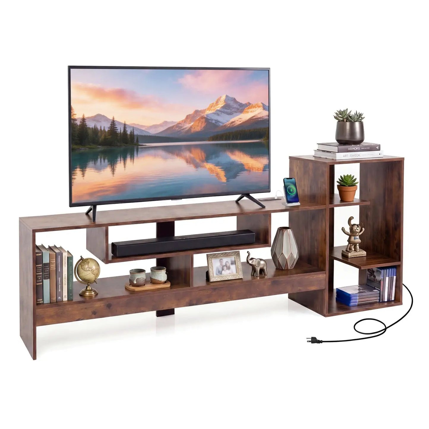TV Stand for 55 Inch TV Power Outlets and Storage