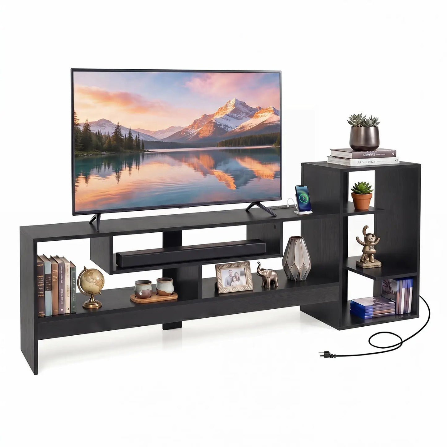 TV Stand for 55 Inch TV Power Outlets and Storage