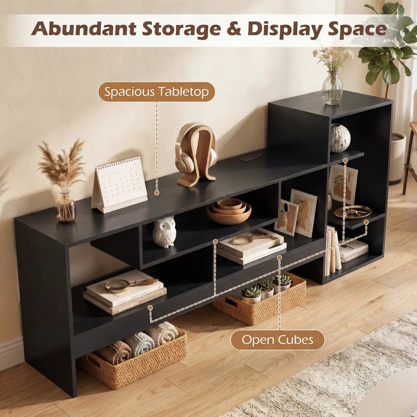 TV Stand for 55 Inch TV Power Outlets and Storage