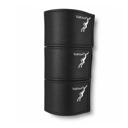 TailCinch Tail Tie Cuff XL for Thick Tails set of 3 black leather cuffs with white horse logo on Tampa Home & Garden Store