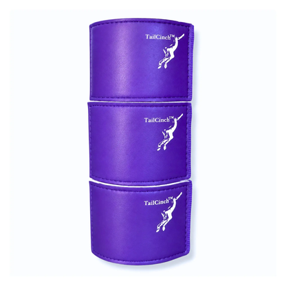 TailCinch Tail Tie Cuff XL set of 3 purple cuffs with white TailCinch logo for thick tails on Tampa Home & Garden Store