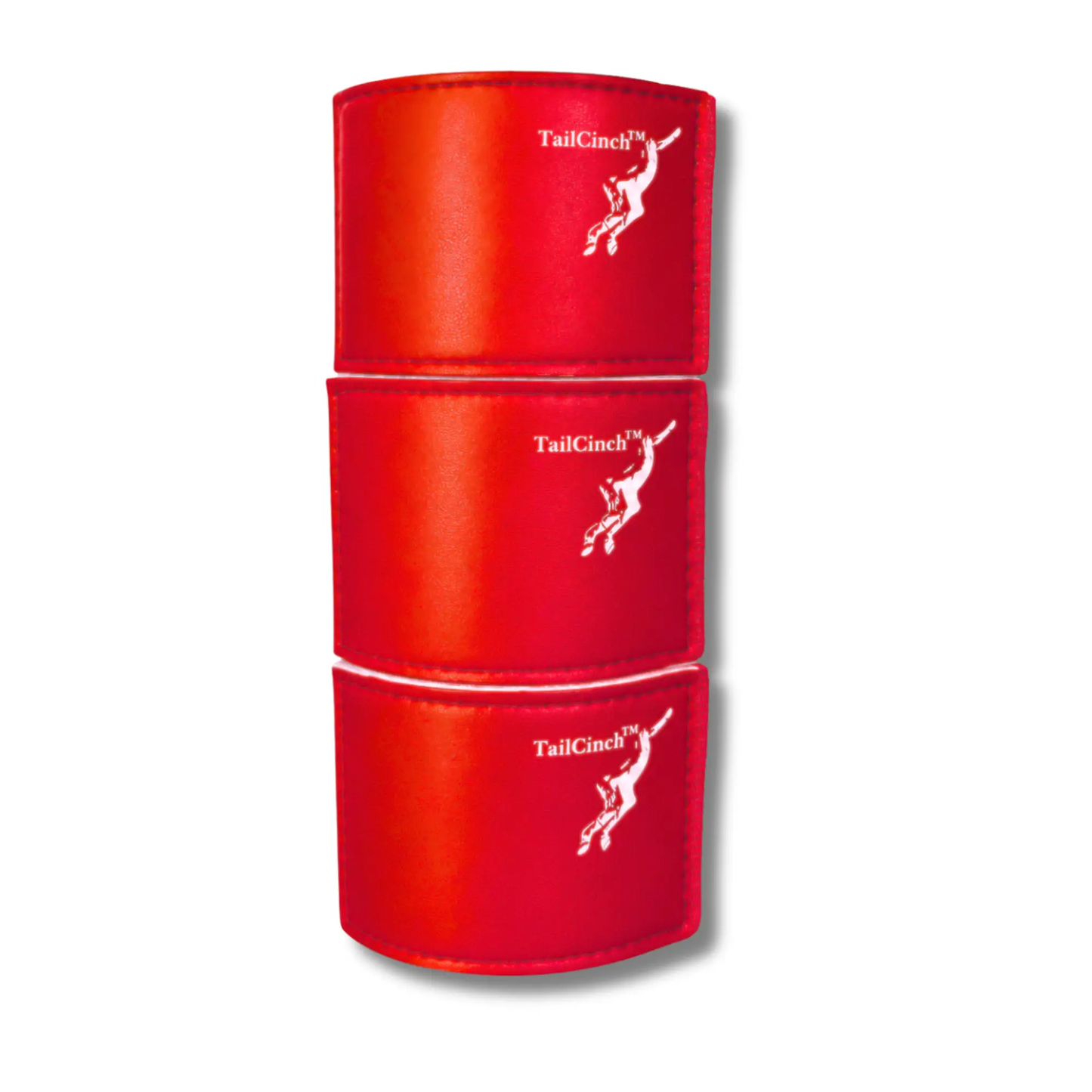 TailCinch Tail Tie Cuff XL red leather cuffs (3x) with white logo and horse graphic on Tampa Home & Garden Store