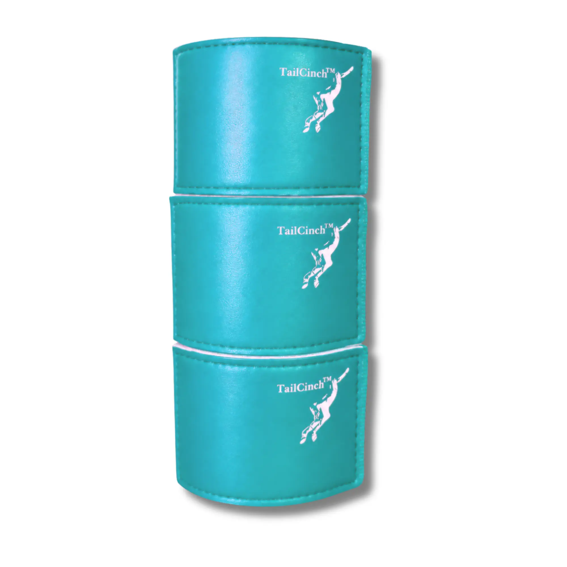 TailCinch Tail Tie Cuff XL turquoise leather set of 3 for thick tails with white logo on Tampa Home & Garden Store