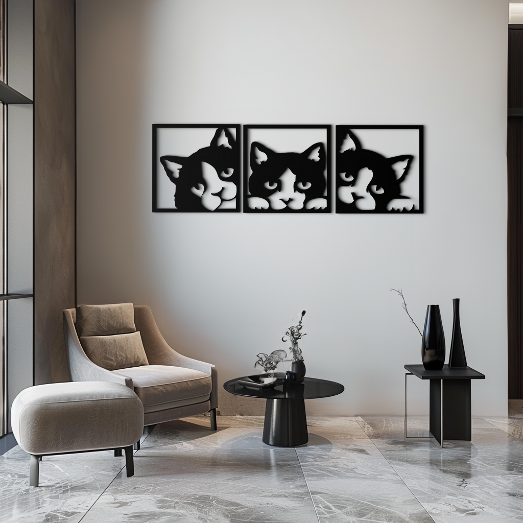 Curious Cats Metal Wall Art - Modern Minimalist Feline Decor - KAF051 - Tampa Home & Garden Store