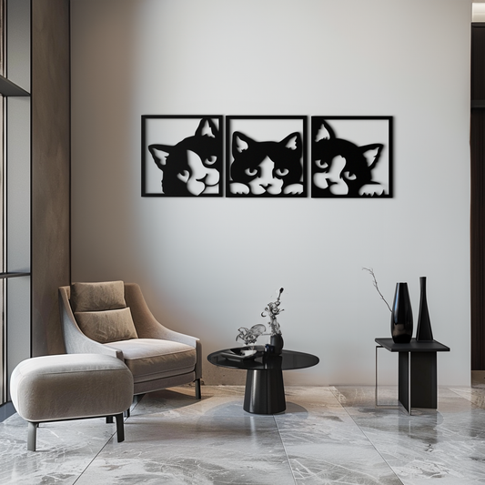 Curious Cats Metal Wall Art - Modern Minimalist Feline Decor - KAF051 - Tampa Home & Garden Store