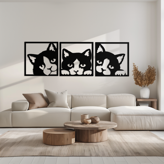 Curious Cats Metal Wall Art - Modern Minimalist Feline Decor - KAF051 - Tampa Home & Garden Store