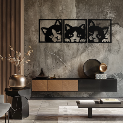 Curious Cats Metal Wall Art - Modern Minimalist Feline Decor - KAF051 - Tampa Home & Garden Store