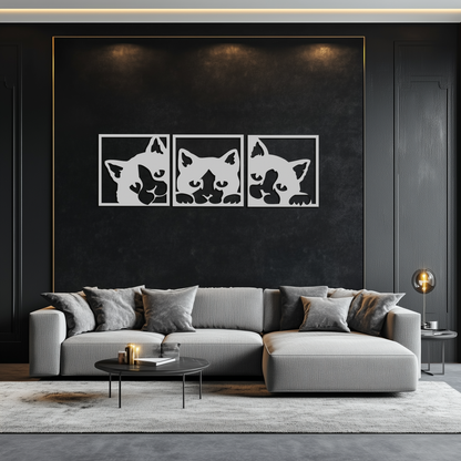 Curious Cats Metal Wall Art - Modern Minimalist Feline Decor - KAF051 - Tampa Home & Garden Store