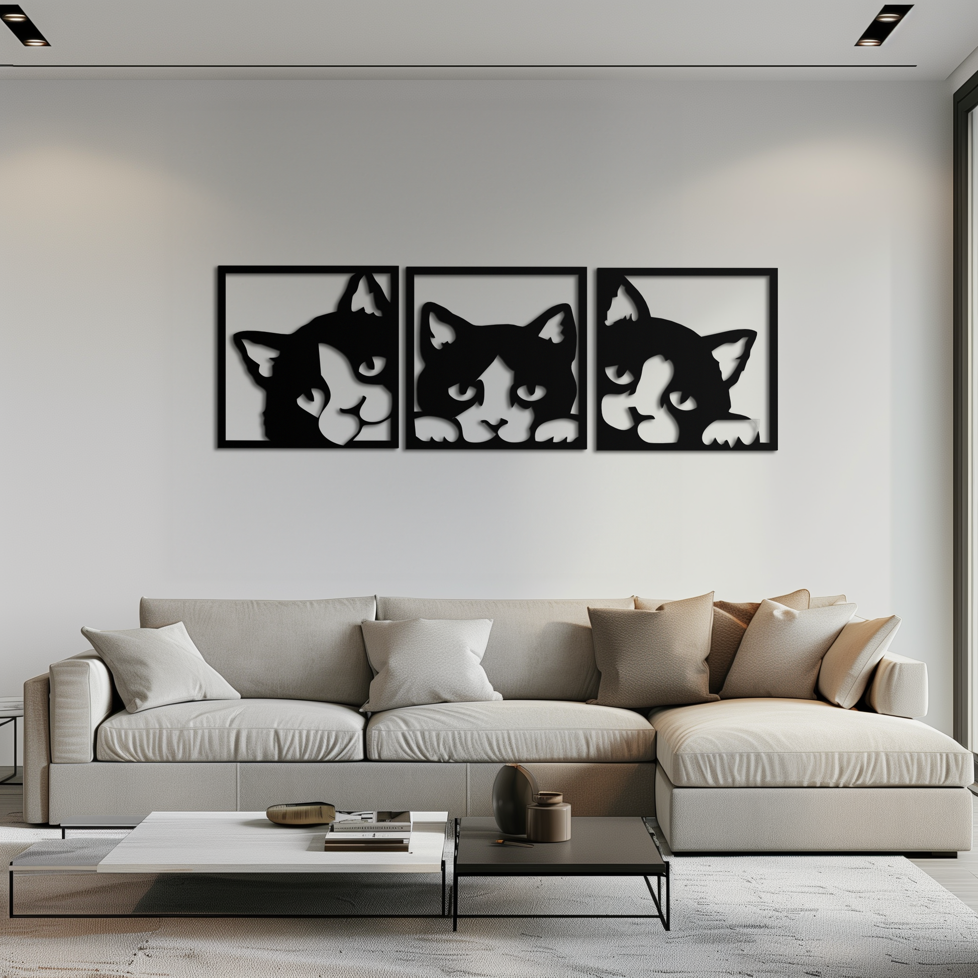 Curious Cats Metal Wall Art - Modern Minimalist Feline Decor - KAF051 - Tampa Home & Garden Store