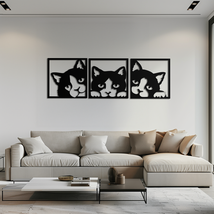 Curious Cats Metal Wall Art - Modern Minimalist Feline Decor - KAF051 - Tampa Home & Garden Store