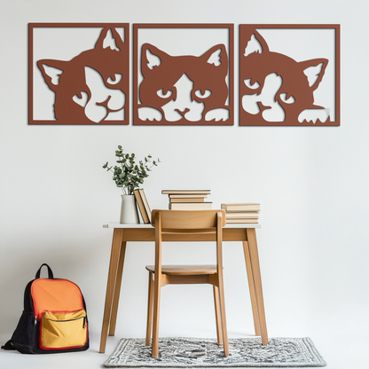 Curious Cats Metal Wall Art - Modern Minimalist Feline Decor - KAF051 - Tampa Home & Garden Store