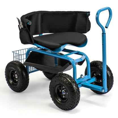 Carro/Patín de Jardín Rodante Acolchado con Cesta de Almacenamiento y Bolsa de Herramientas - Azul