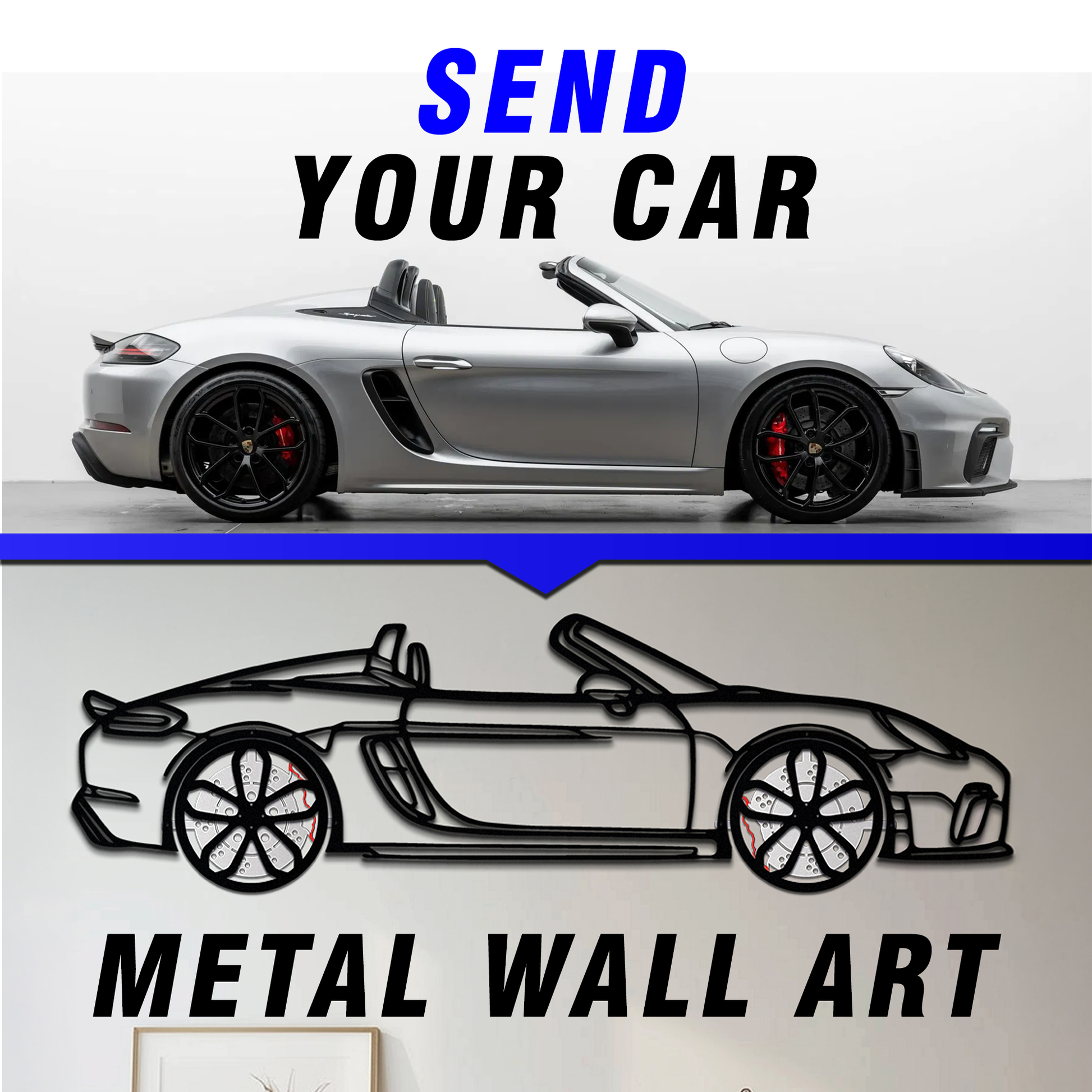 Custom Car Metal Wall Art with Spinning Wheels, Personalized Car Design, Custom Auto Gift for Men, Garage Decor, Your Car Line Art-KAFMEKA048 - Tampa Home & Garden Store