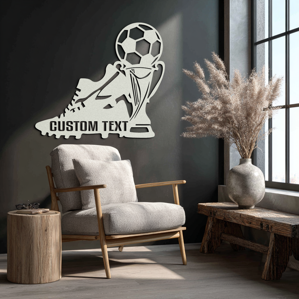 Custom Soccer Trophy and Cleat Metal Wall Art – Personalized Sports Decor for Athletes- KAF395 - Tampa Home & Garden Store