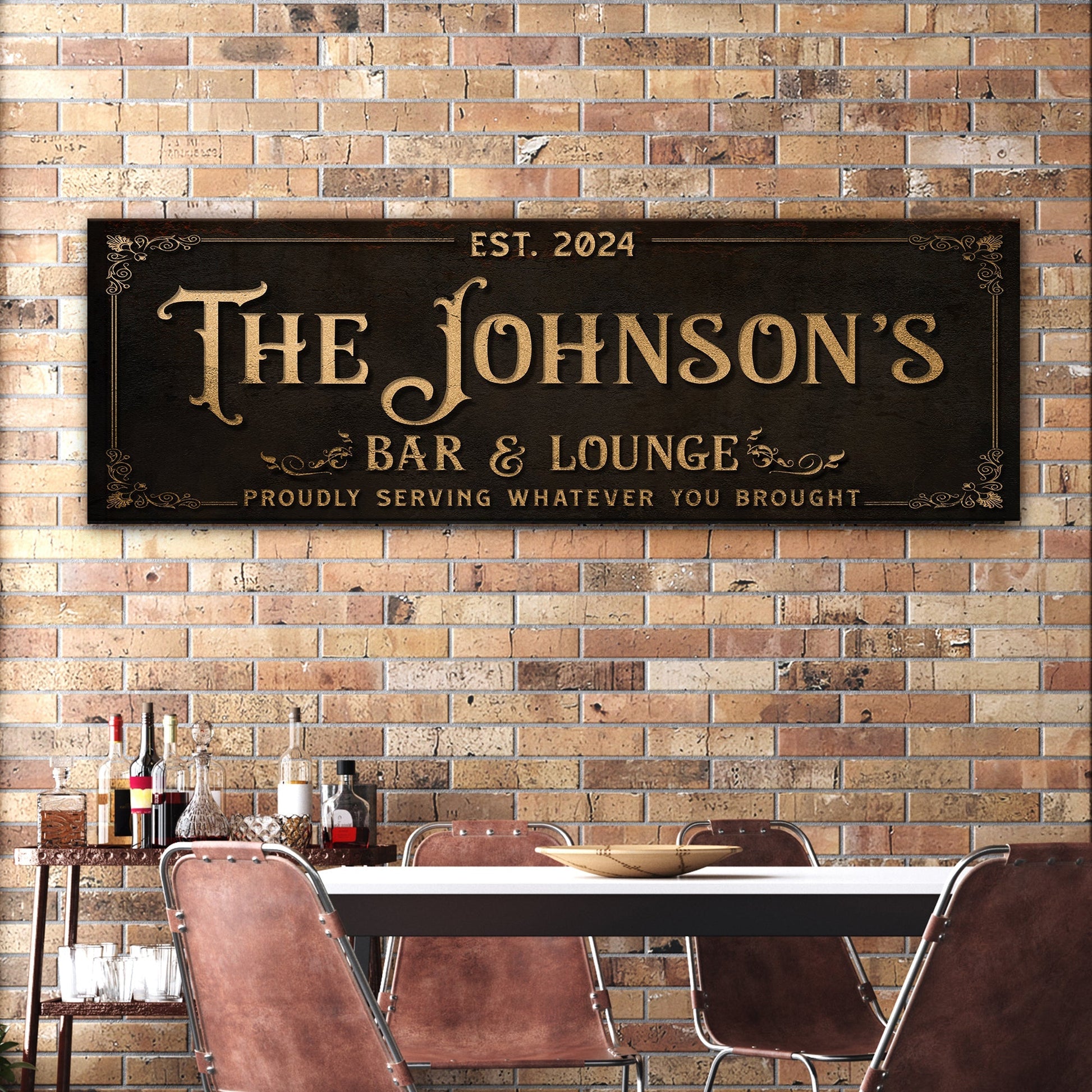 Custom Bar & Lounge Sign III canvas with black background gold lettering Tailored Canvases on Tampa Home & Garden Store