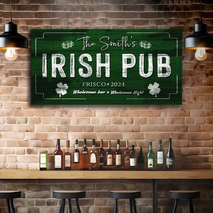 Custom Irish Pub Bar Sign canvas by Tailored Canvases, green distressed Crafting Canvas on Tampa Home & Garden Store