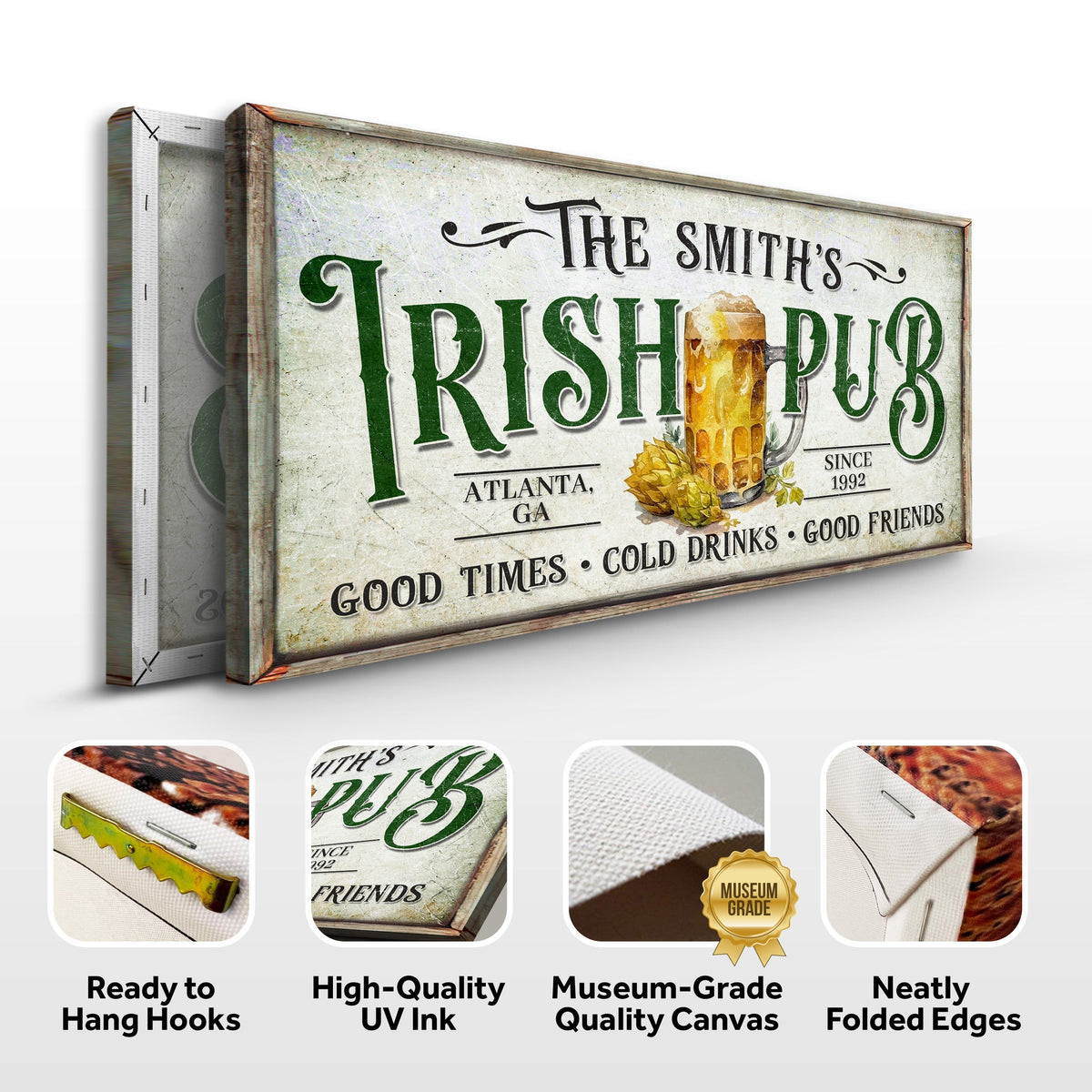 Custom Irish Pub Bar Sign II canvas by Tailored Canvases with PUB lettering and rustic look on Tampa Home & Garden Store