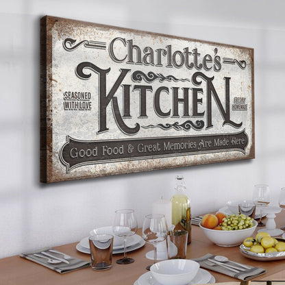 Custom Kitchen Sign II canvas wall art with Charlotte's Kitchen typography on Tampa Home & Garden Store