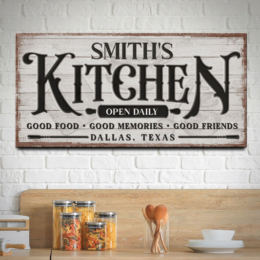 Custom Kitchen Sign canvas crafting sign with rustic whitewash and bold serif lettering on Tampa Home & Garden Store