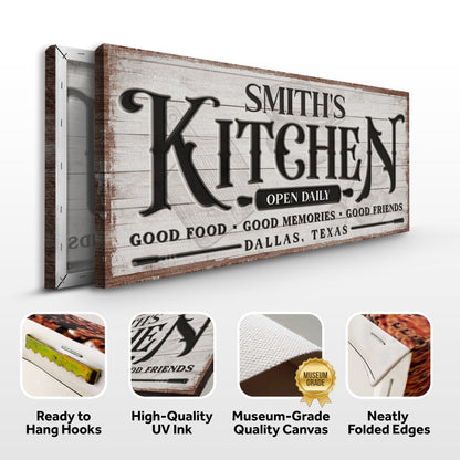 Custom Kitchen Sign canvas by Tailored Canvases with white wood and black lettering on Tampa Home & Garden Store