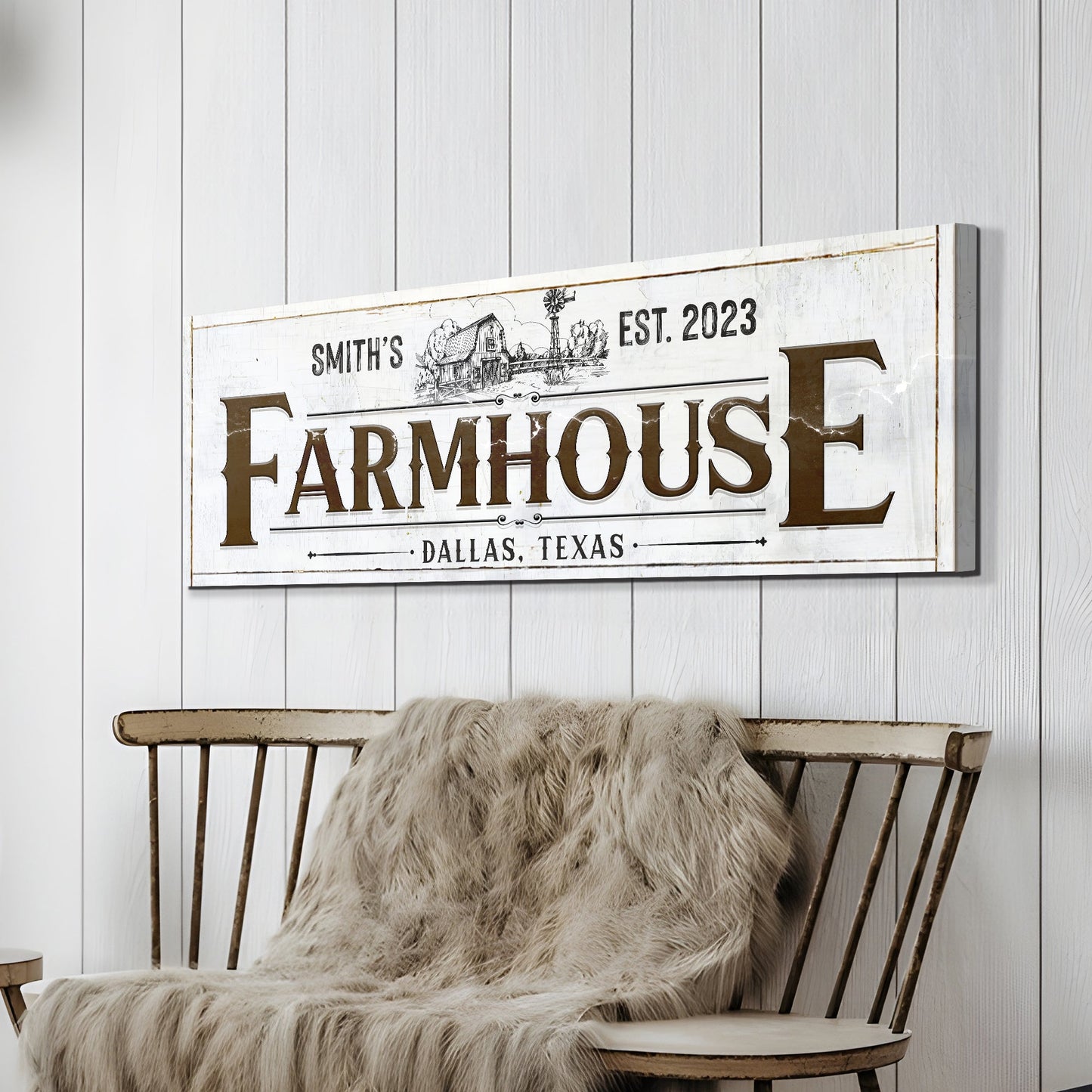 Custom Rustic Farmhouse Sign II canvas by Tailored Canvases, distressed EST 2023 Dallas on Tampa Home & Garden Store