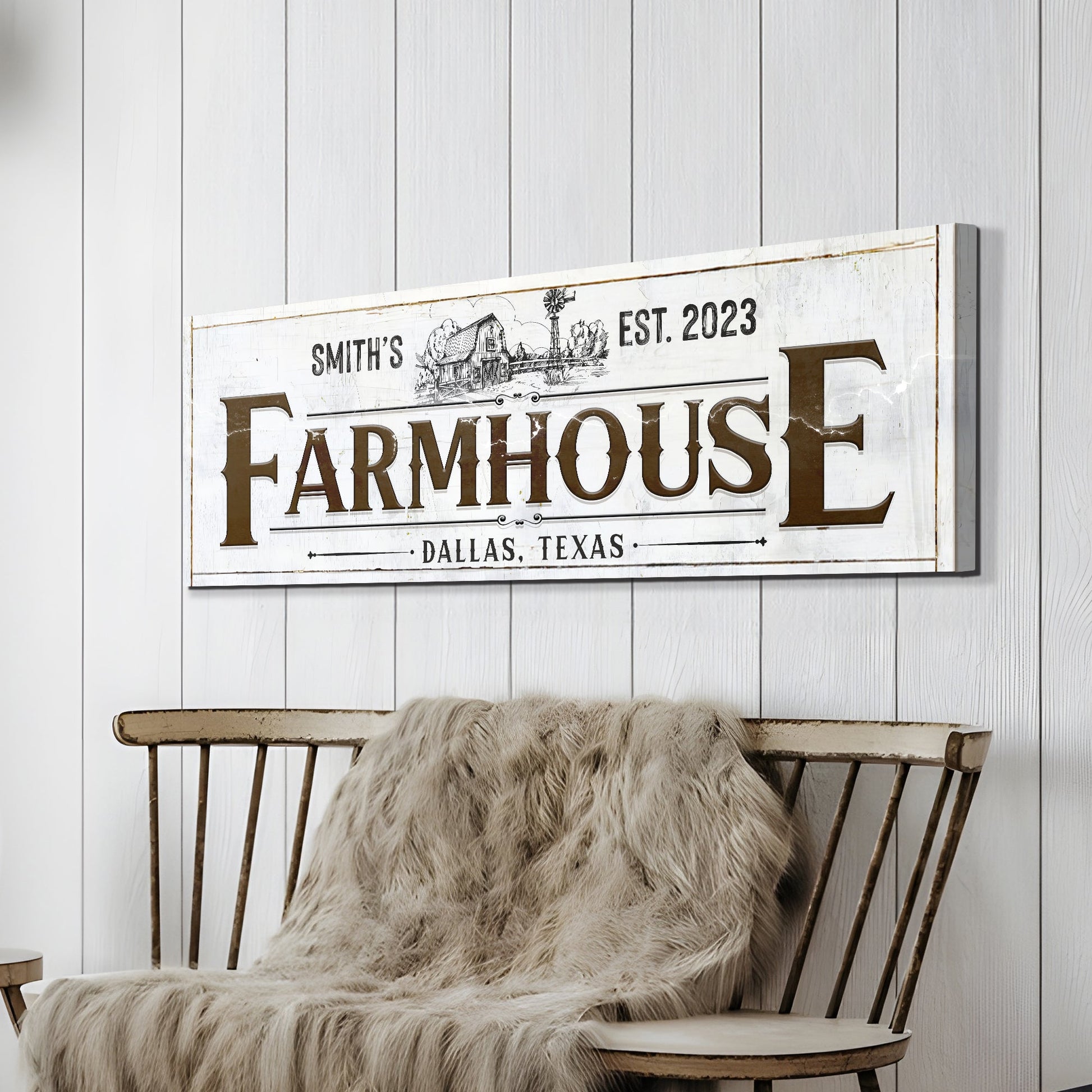 Custom Rustic Farmhouse Sign II canvas by Tailored Canvases, distressed EST 2023 Dallas on Tampa Home & Garden Store