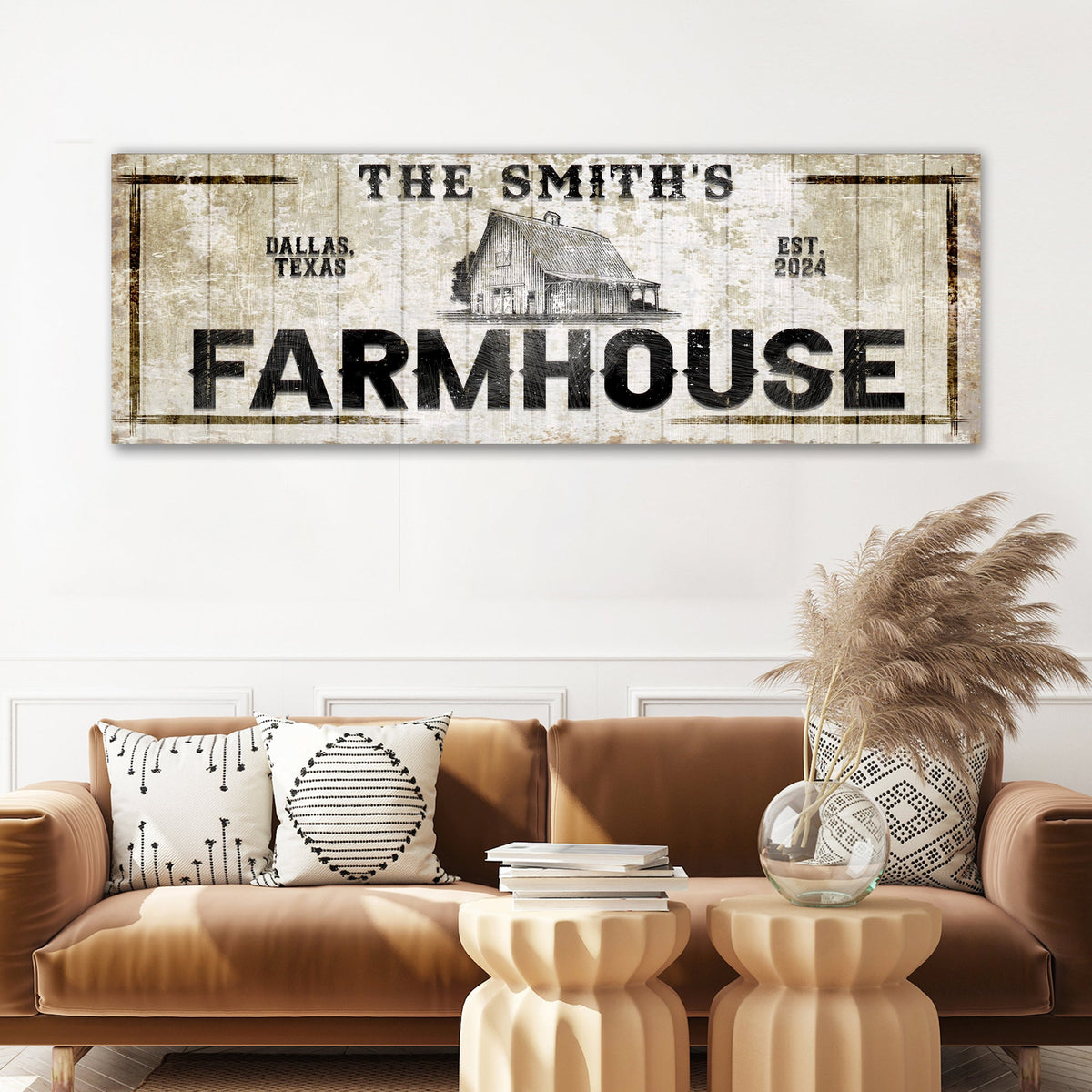 Custom Rustic Farmhouse Sign canvas with distressed wood and FARMHOUSE Tailored Canvases on Tampa Home & Garden Store