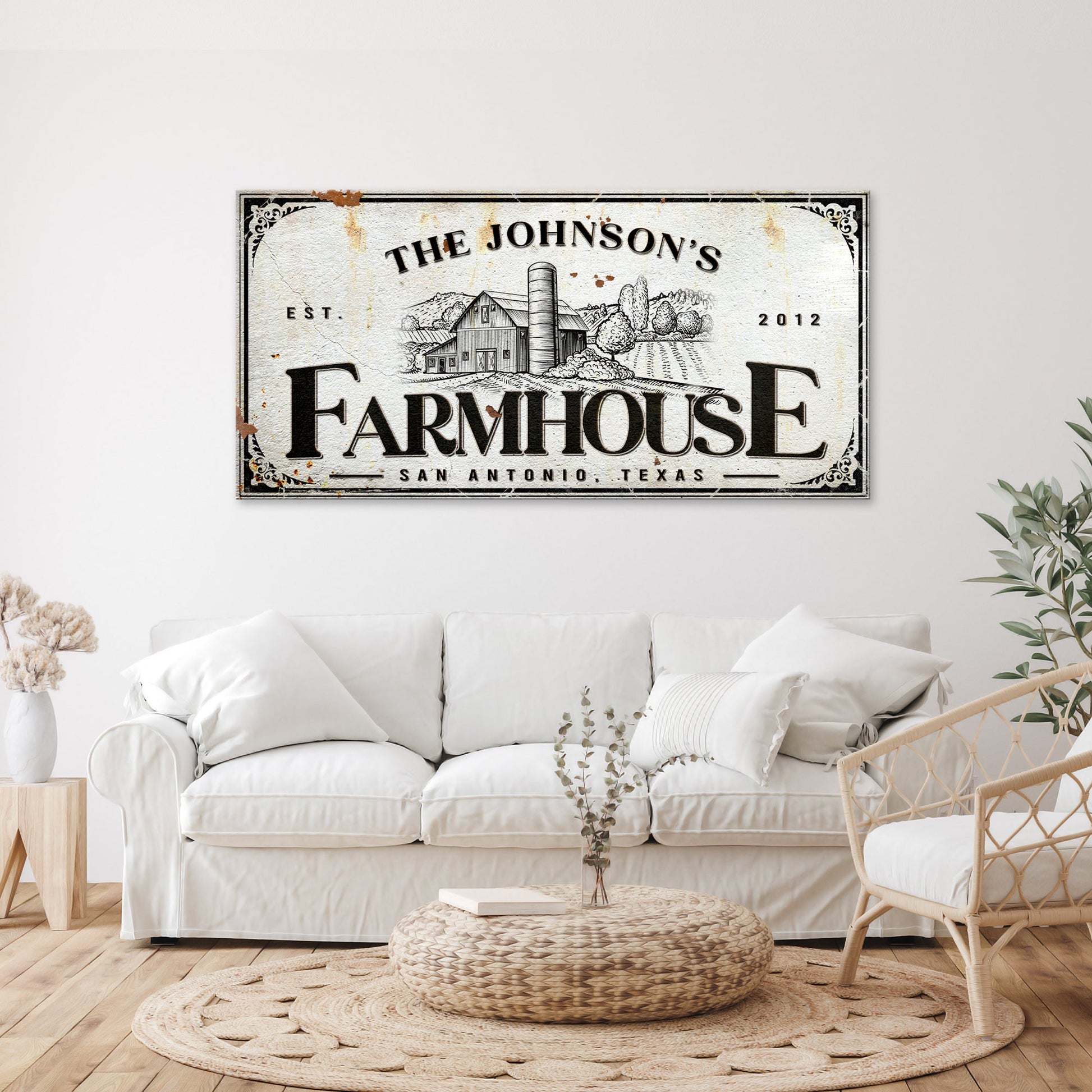 Custom Rustic Farmhouse Sign III canvas by Tailored Canvases with vintage farm scene on Tampa Home & Garden Store