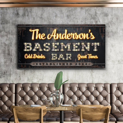 Custom Vintage Rust Bar Sign III canvas with neon The Anderson's BASEMENT lettering BAR on Tampa Home & Garden Store