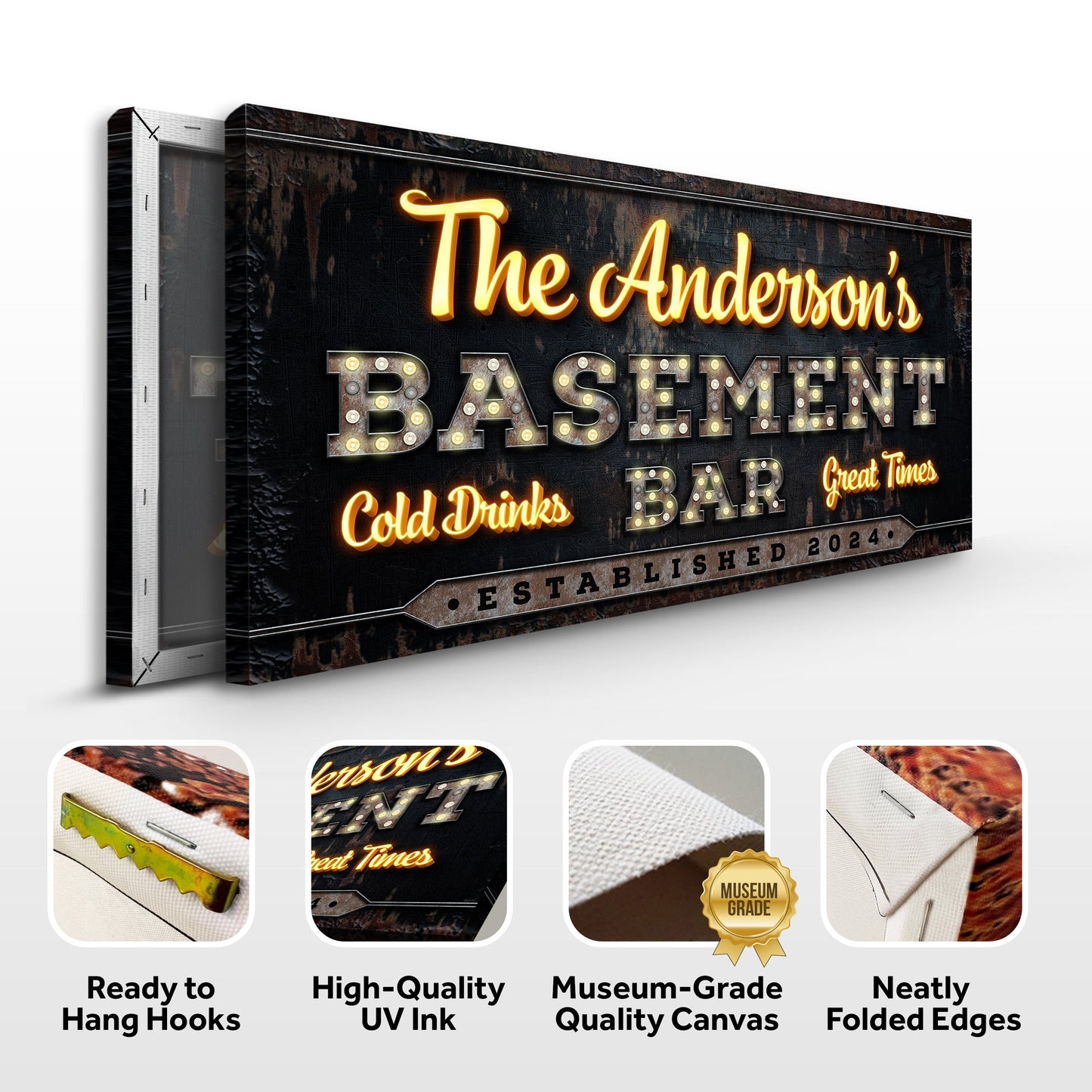 Custom Vintage Rust Basement Bar Sign III canvas by Tailored Canvases; rusted metal, neon script on Tampa Home & Garden Store