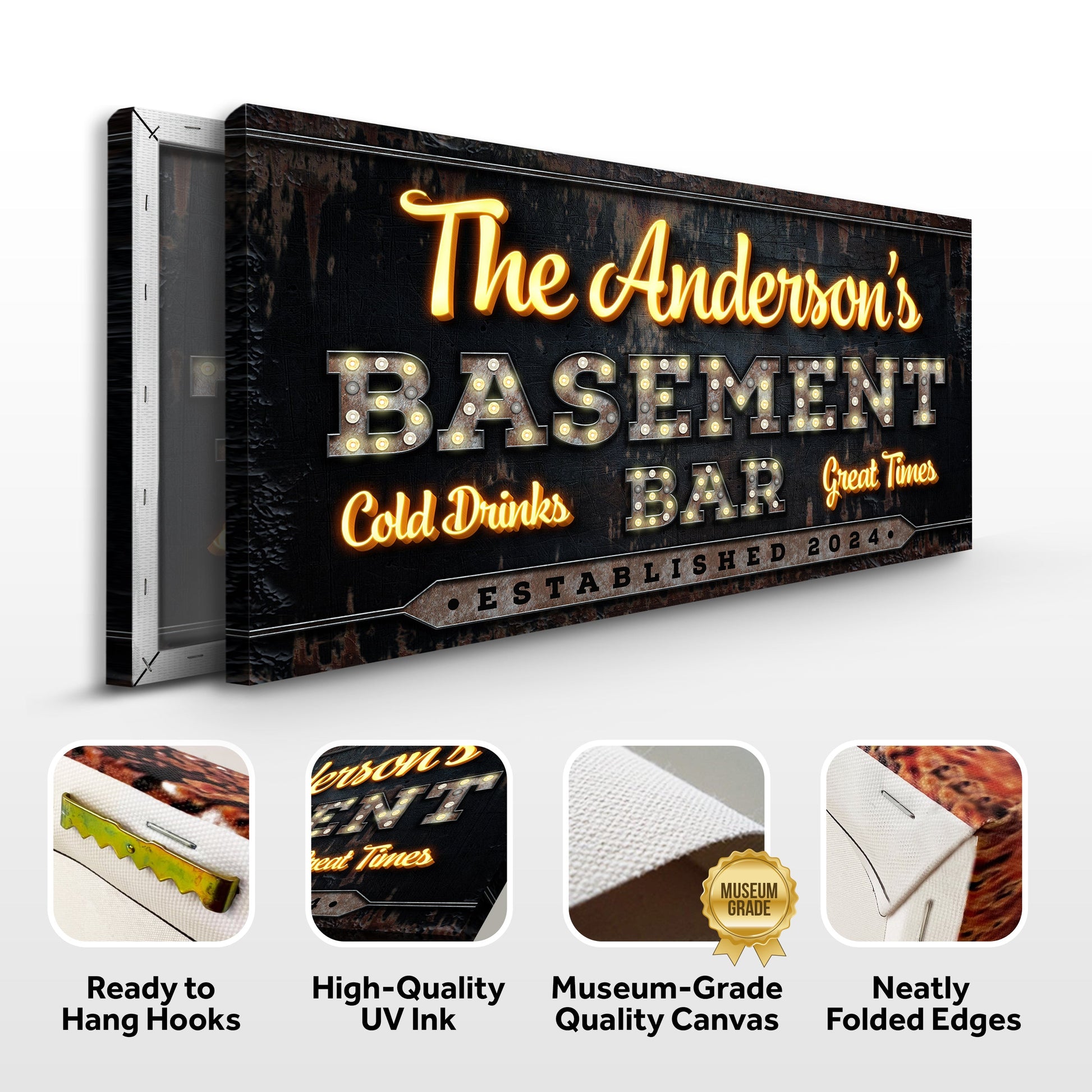 Custom Vintage Rust Basement Bar Sign III canvas by Tailored Canvases; rusted metal, neon script on Tampa Home & Garden Store