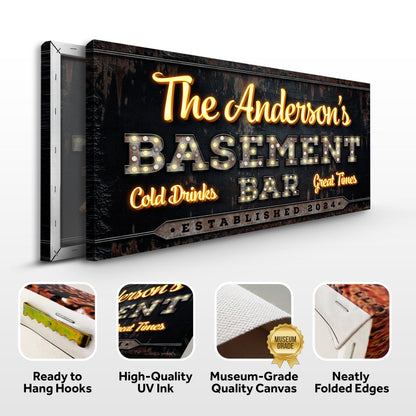 Custom Vintage Rust Basement Bar Sign III canvas by Tailored Canvases; rusted metal, neon script on Tampa Home & Garden Store