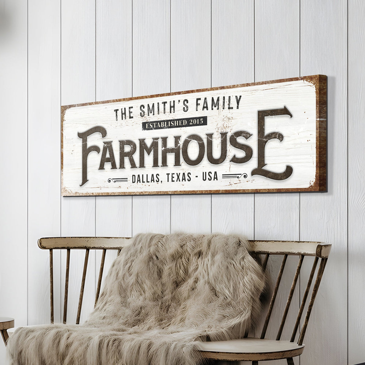Custom Vintage Rust Farmhouse Sign II canvas by Tailored Canvases with Farmhouse lettering on Tampa Home & Garden Store