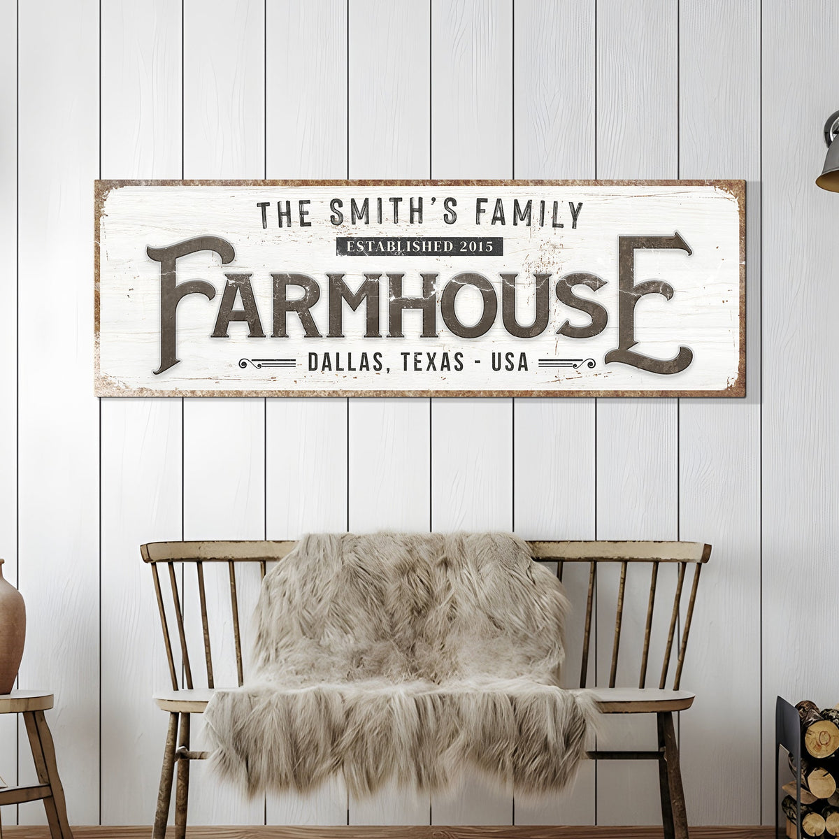 Custom Vintage Rust Farmhouse Sign II canvas by Tailored Canvases with distressed white panel on Tampa Home & Garden Store