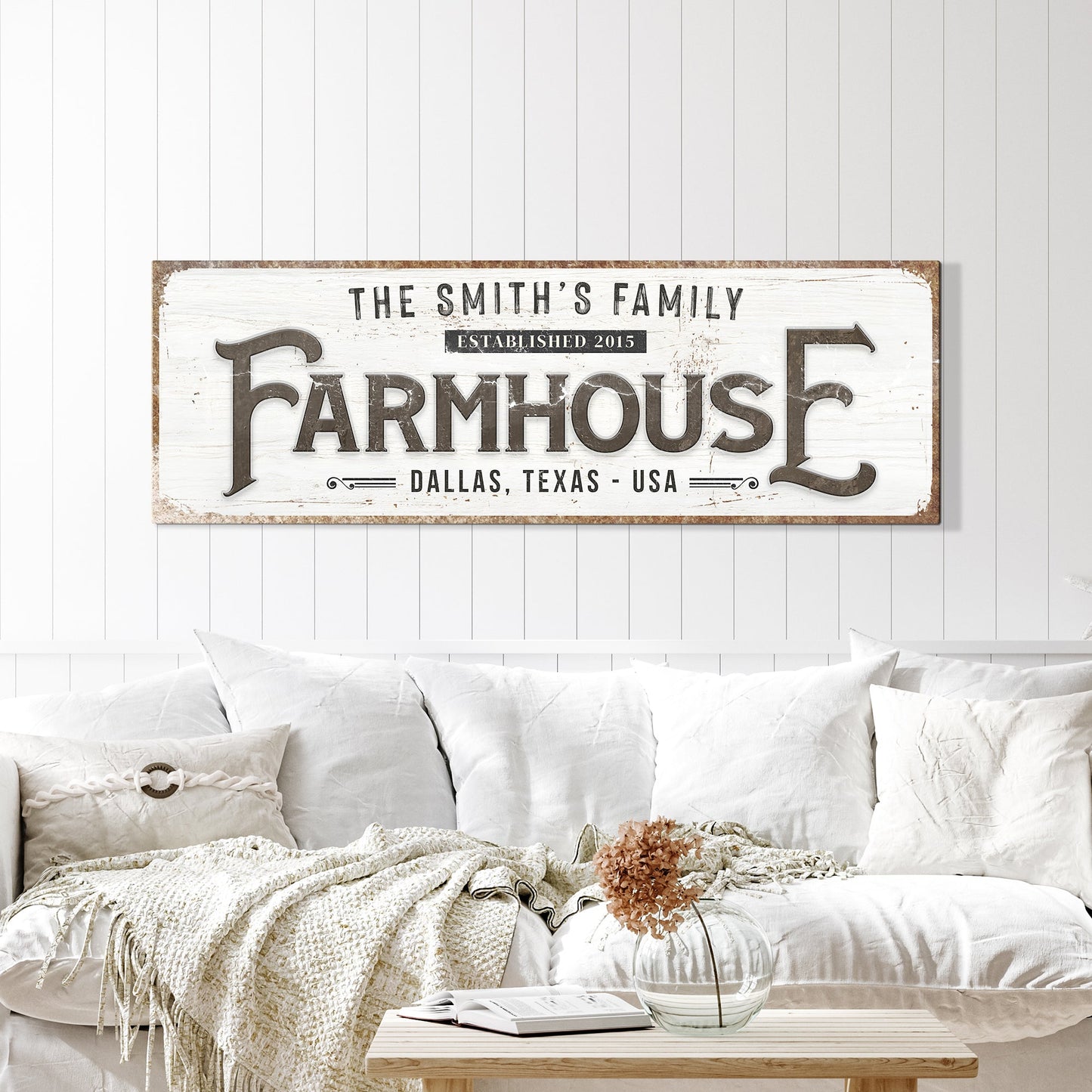 Custom Vintage Rust Farmhouse Sign II canvas crafting sign by Tailored Canvases in rustic white with distressed edges on Tampa Home & Garden Store